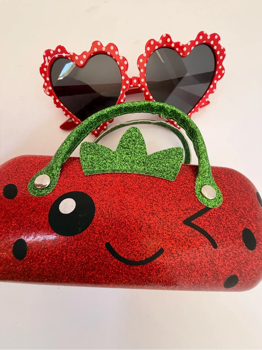 Red Heart Sunglasses with Strawberry Case